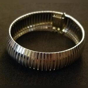 VINTAGE 18KT GP STERLING SILVER WIDE RIBBED FLEX BRACELET - ITALY - 29.11 GRAMS
